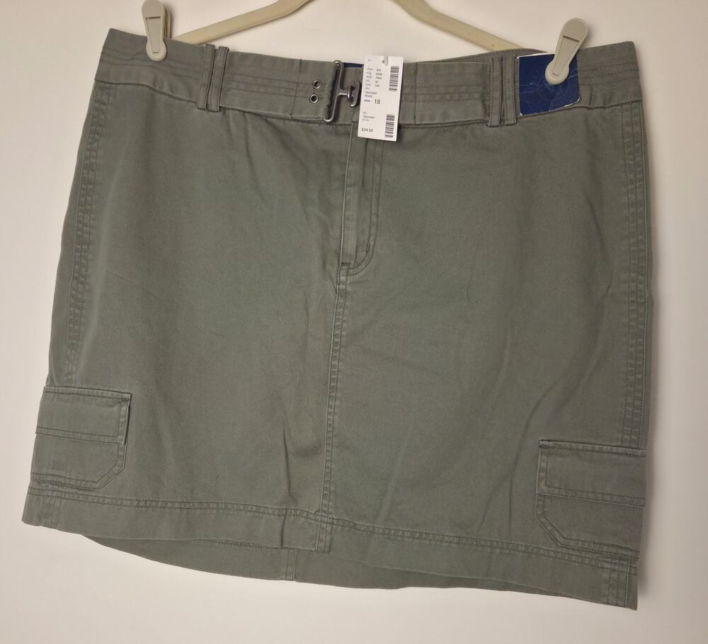 New Venezia Jeans Womens Sz 18 Skirt Olive Green Cargo Mini Y2K Utilitarian Belt